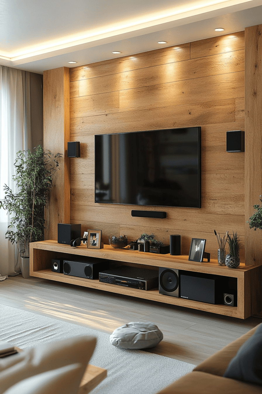 18+ Tiny Living Room Ideas for Making Every Inch Count With Style 1 Elevated Wall Entertainment Solution