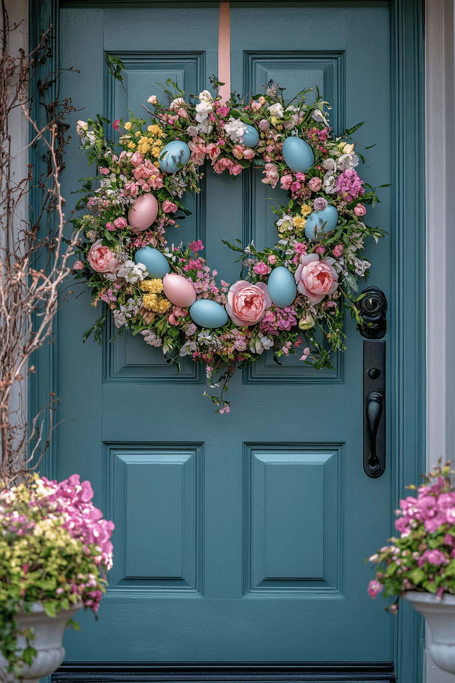 22+ Easter Wreaths for Front Door That Feel Playful and Chic 1 Gentle Egg Blossom Ring