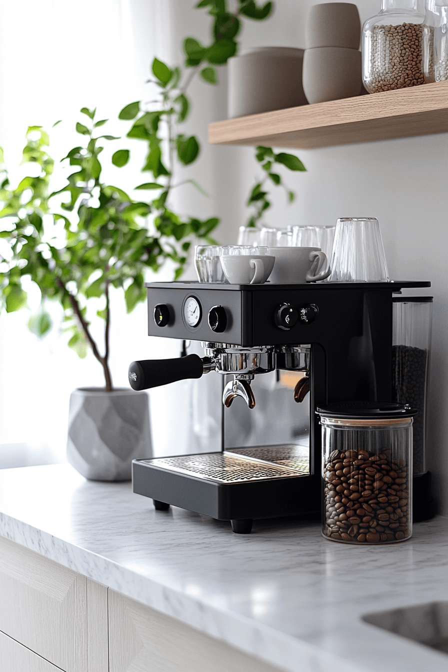 17+ Coffee Bar Styling Ideas to Create a Café Vibe at Home 1 Sleek And Simple Coffee Space