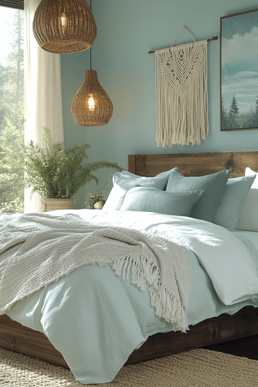15+ Light Blue Boho Bedroom Ideas for a Chic and Airy Vibe 1 Tranquil Blue Boho Retreat