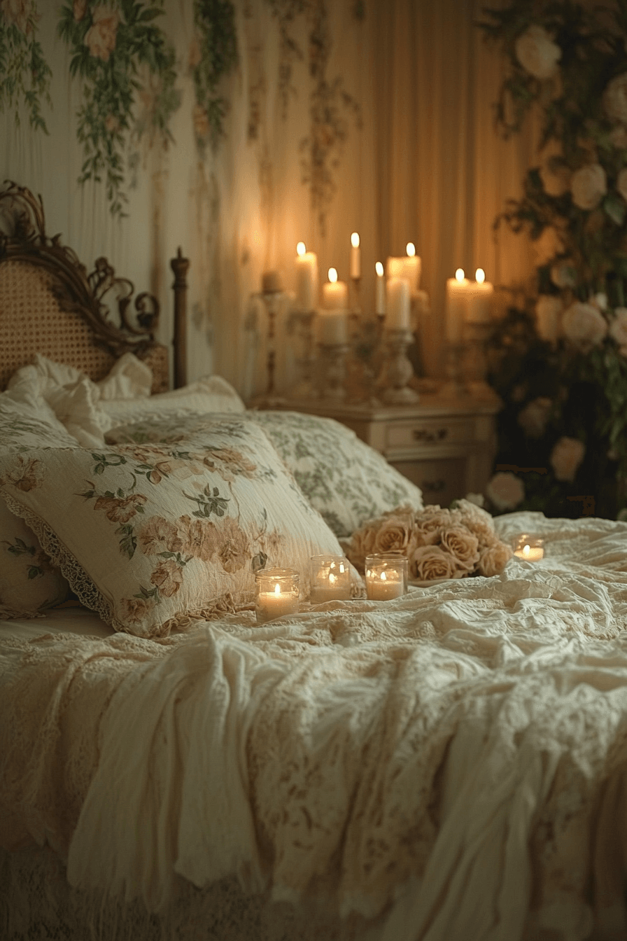 16+ Feminine Bedroom Inspiration for Creating a Calming Oasis 10 Candlelit Cozy Nook