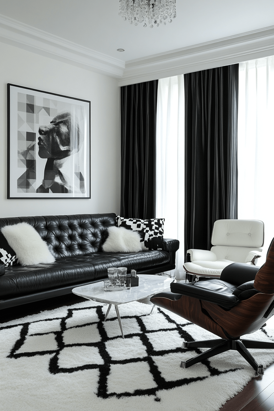 17+ Curtains Ideas for Living Room That Highlight Natural Light Perfectly 10 Monochrome Marvel