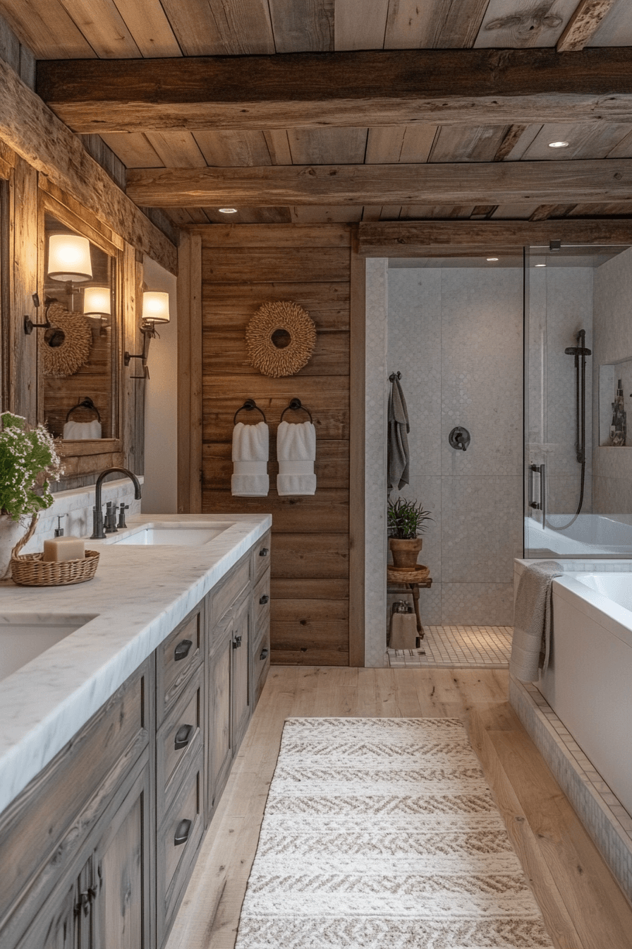 17+ Transitional Bathroom Design Looks That Make Any Home Shine 10 Rustic Refinement Bathroom