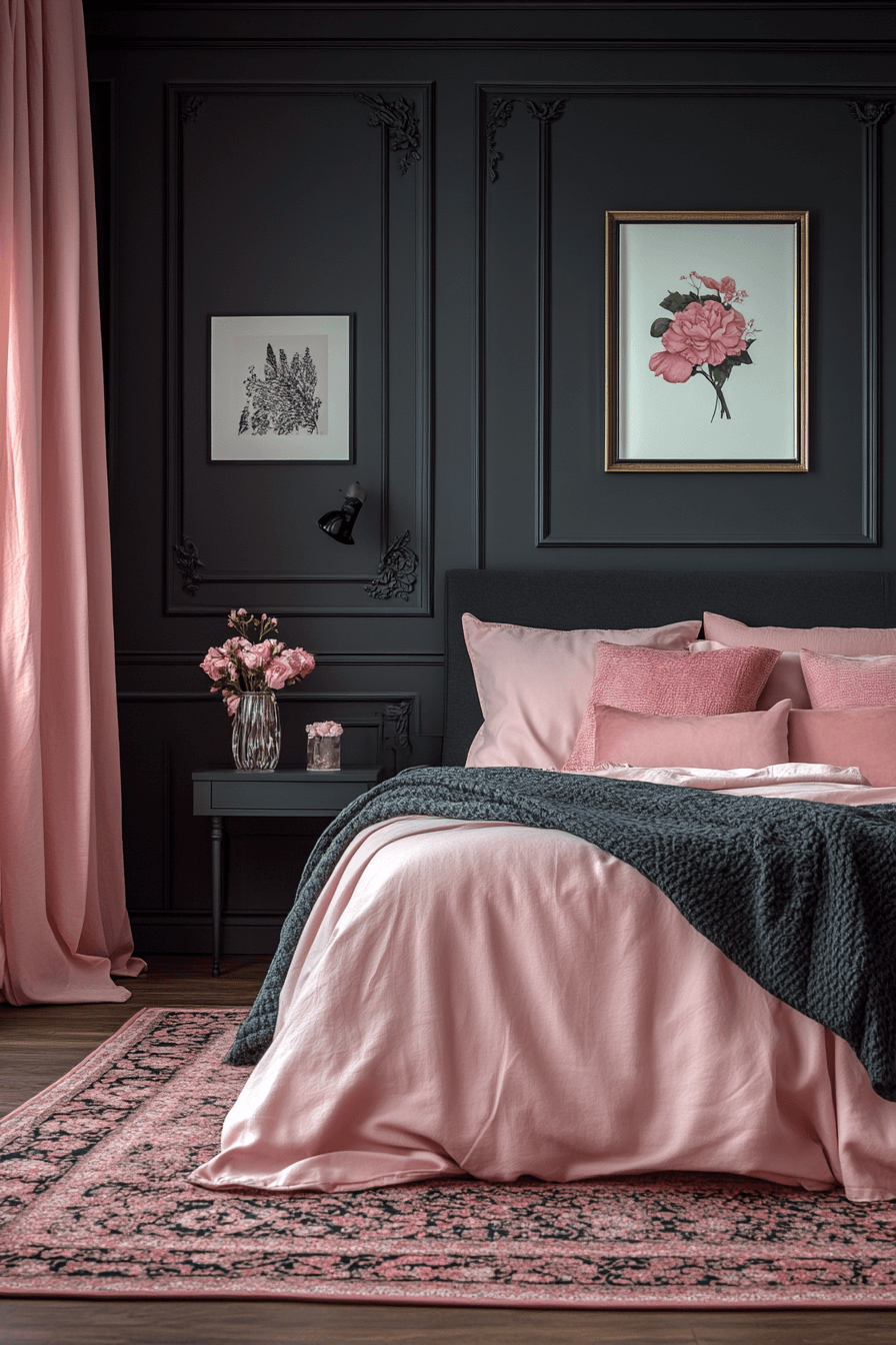 15+ Pink and Black Bedroom Ideas That Blend Playfulness and Sophistication 10 Soft Pink And Matte Black Fusion