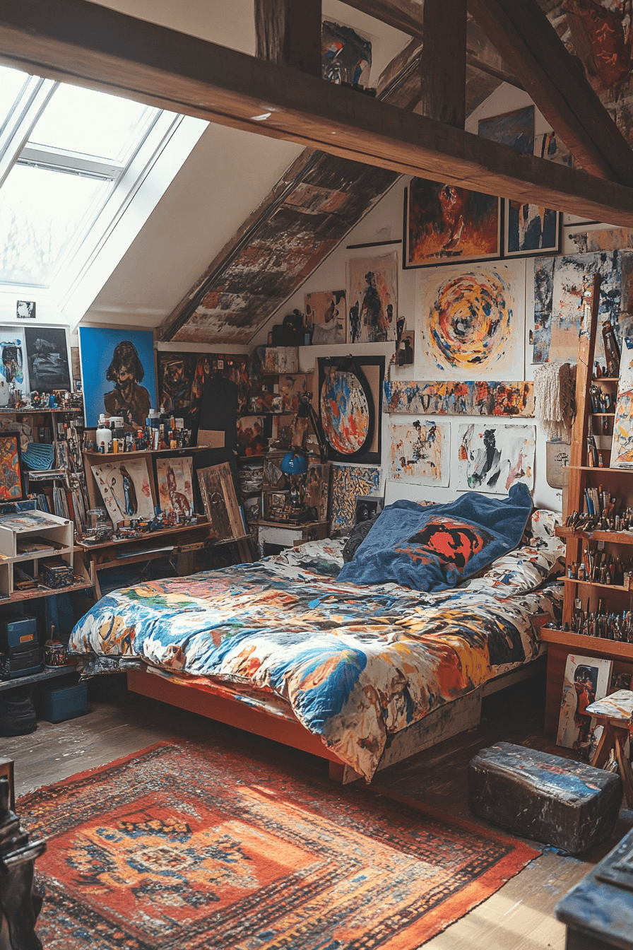 15+ Attic Bedroom Ideas to Design a Chic and Affordable Makeover 11 Artistic Studio Retreat