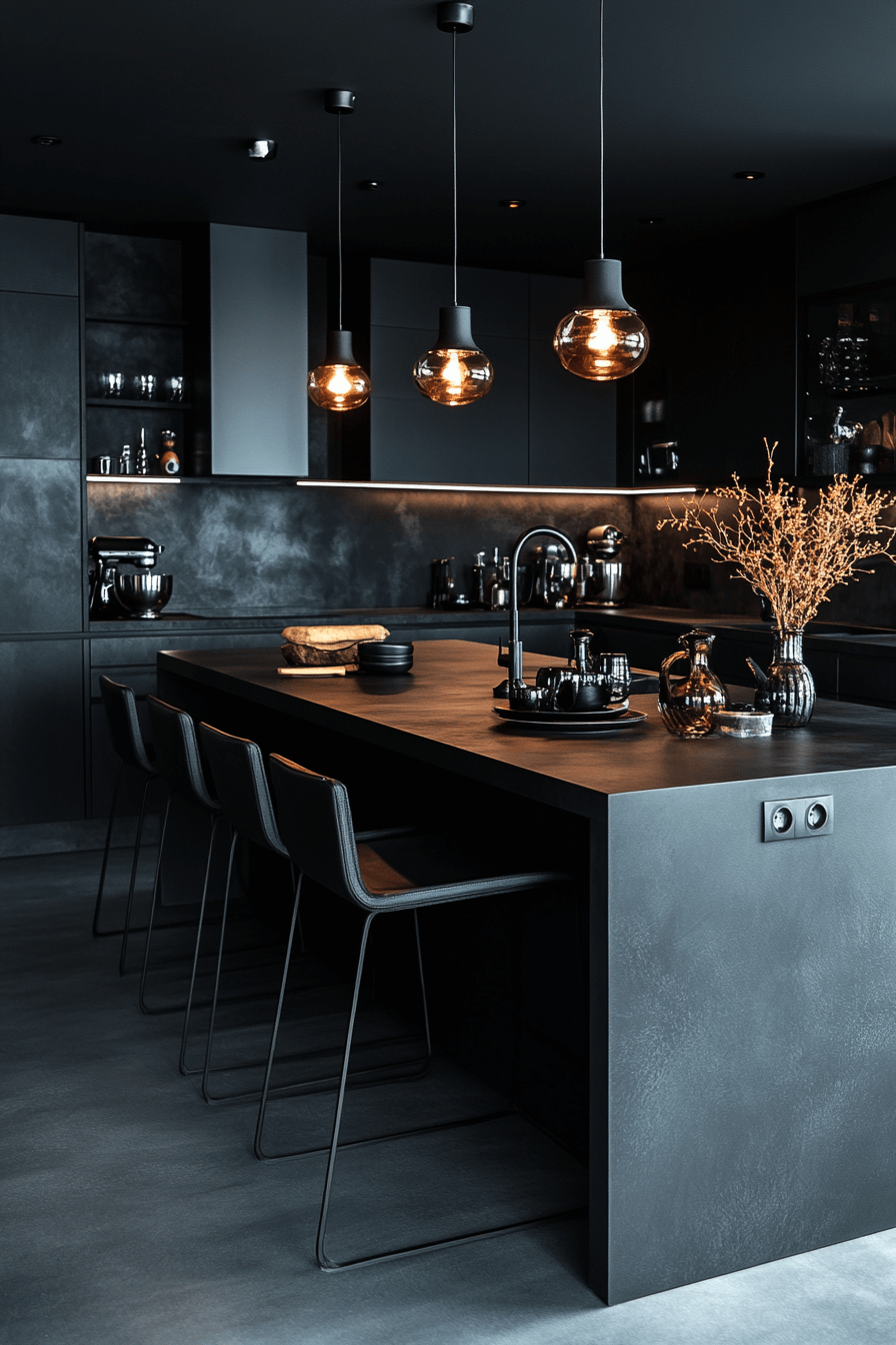 18+ Dark Aesthetic Decor Ideas That Highlight Texture and Character 11 Chic Matte Black Kitchen