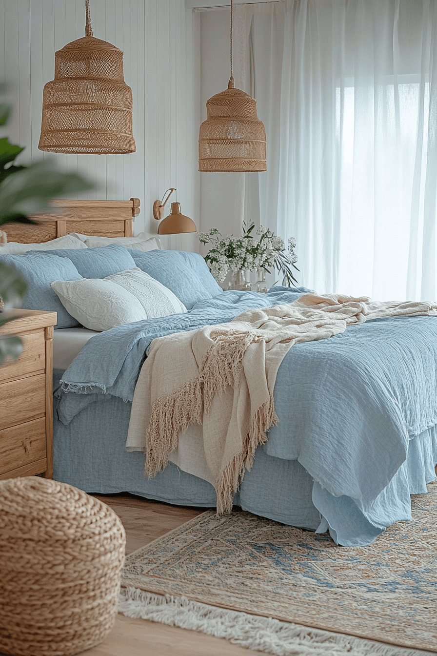 15+ Light Blue Boho Bedroom Ideas for a Chic and Airy Vibe 11 Cloud Inspired Boho Hideaway