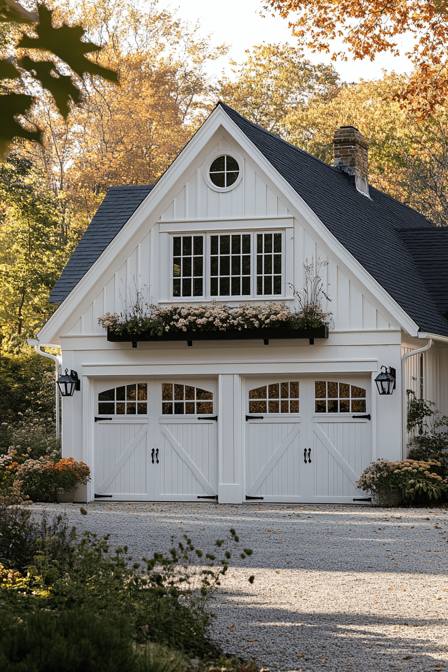 16+ Farmhouse Garage Looks to Add Instant Curb Appeal 11 Farmhouse Garage With Elegant Transom Windows
