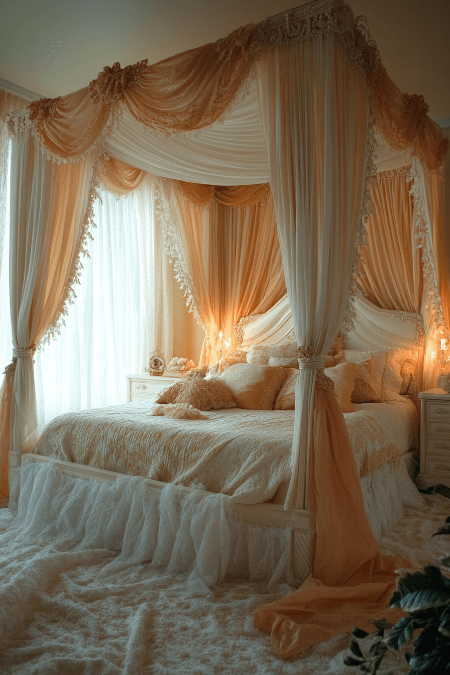 16+ Feminine Bedroom Inspiration for Creating a Calming Oasis 11 Flowing Fabric Elegance