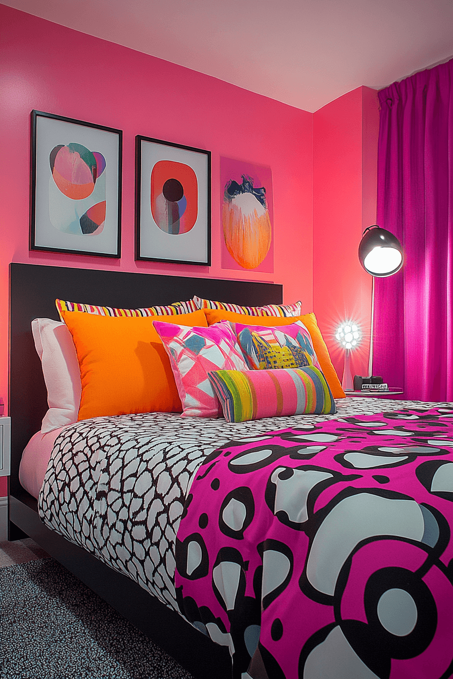 18+ Pink Bedroom Ideas for a Personalized and Beautiful Touch 11 Neon Pink Energy