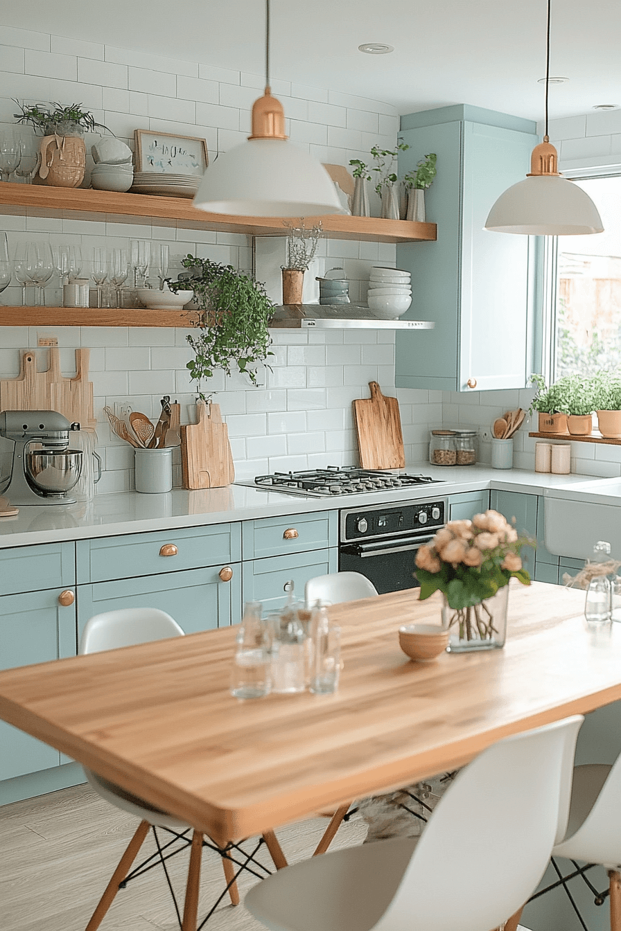19+ Mid Century Modern Kitchen Ideas That Blend Retro and Timeless Style 11 Pastel Softness Kitchen