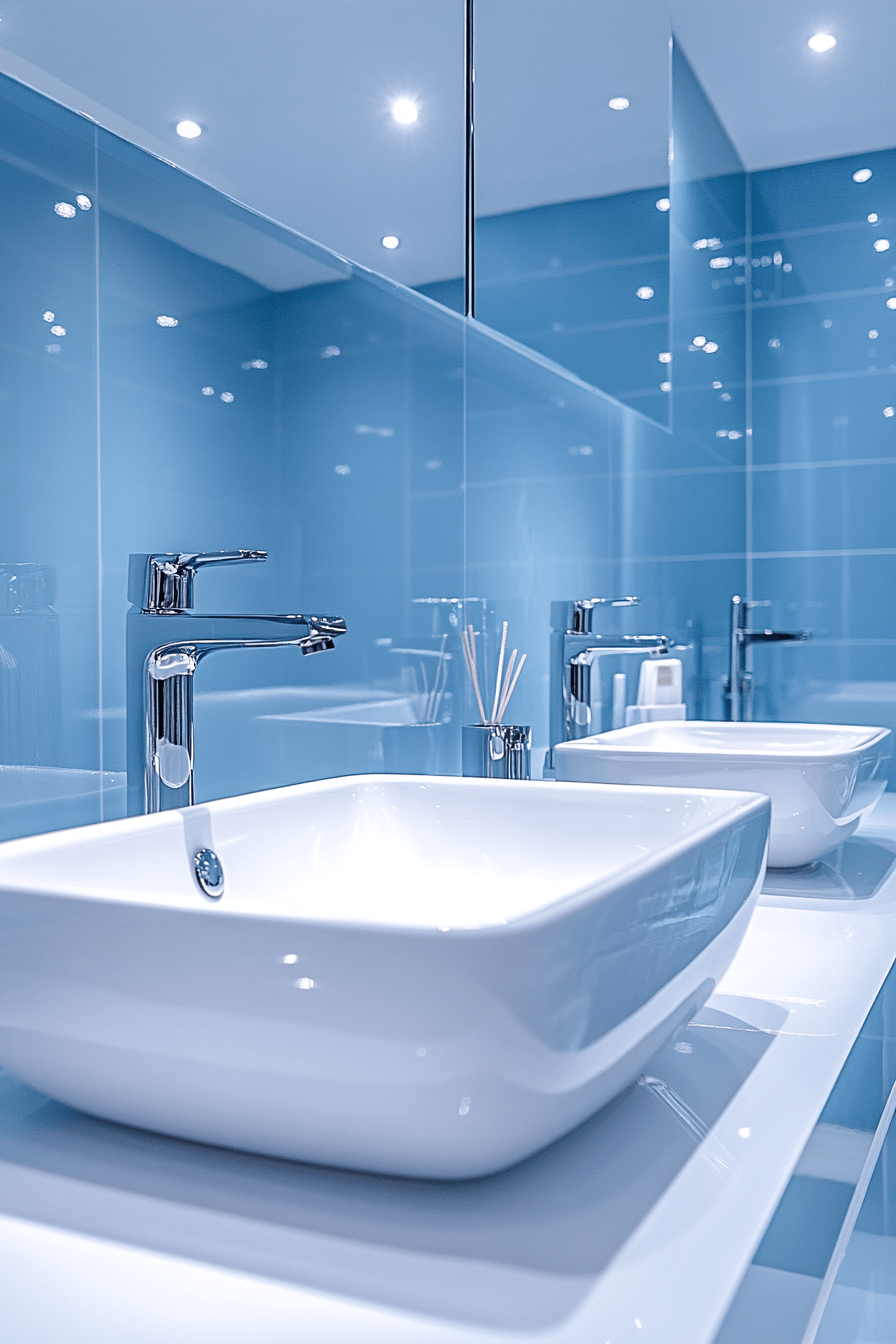 19+ Blue Bathroom Decor Inspiration for a Chic and Modern Vibe 11 Sleek Icy Blue Simplicity