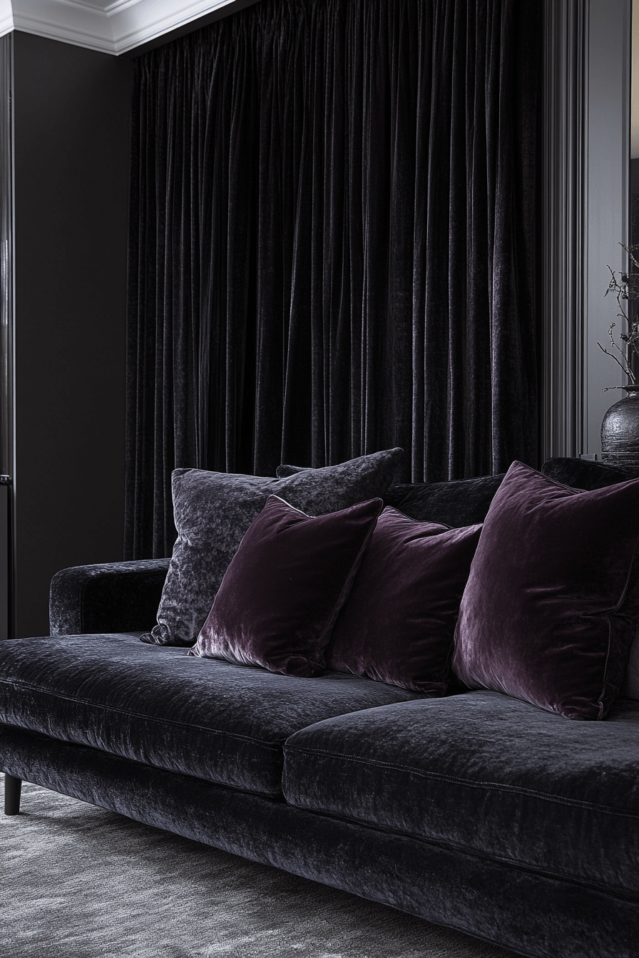 15+ Dark Grey Couch Living Room Concepts That Transform Simple Spaces 11 Velvet Luxe In Grey Living Room