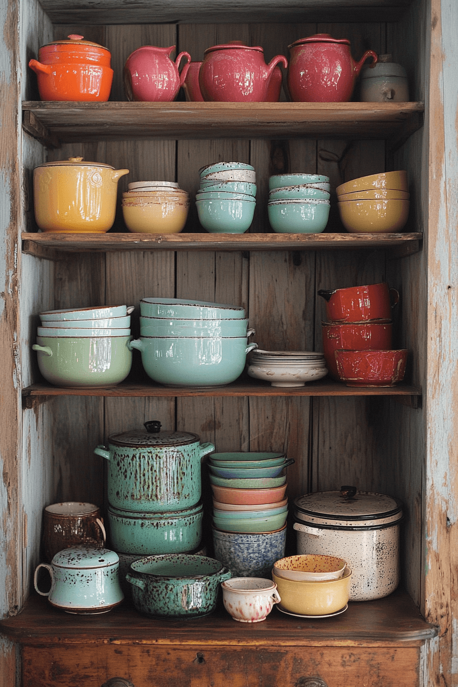 15+ Farmhouse Kitchen Decor Ideas for a Fresh and Budget-Friendly Update 11 Vintage Charm Enamelware Displays
