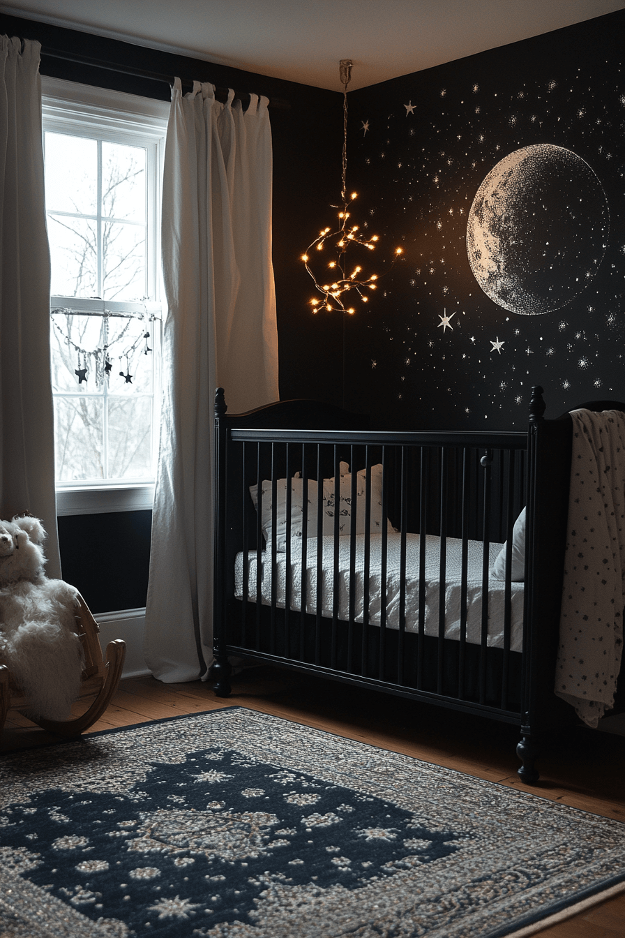 18+ Dark Aesthetic Decor Ideas That Highlight Texture and Character 12 Celestial Dark Nursery