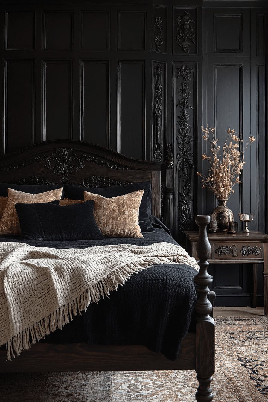 16+ Black Boho Bedroom Ideas to Make Your Space Stand Out 12 Elegant Noir Haven Boho Sanctuary