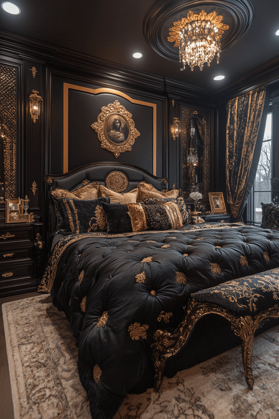 22+ Dark Feminine Bedroom Ideas for a Modern and Alluring Makeover 12 Glamour Noir