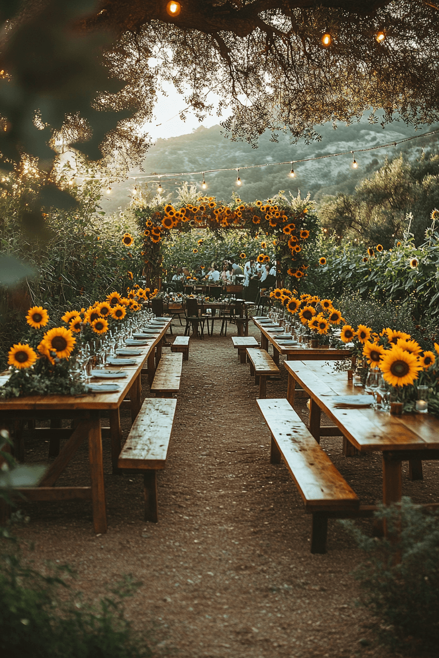 28+ Boho Wedding Designs That Balance Rustic and Chic 12 Golden Sunflower Fields