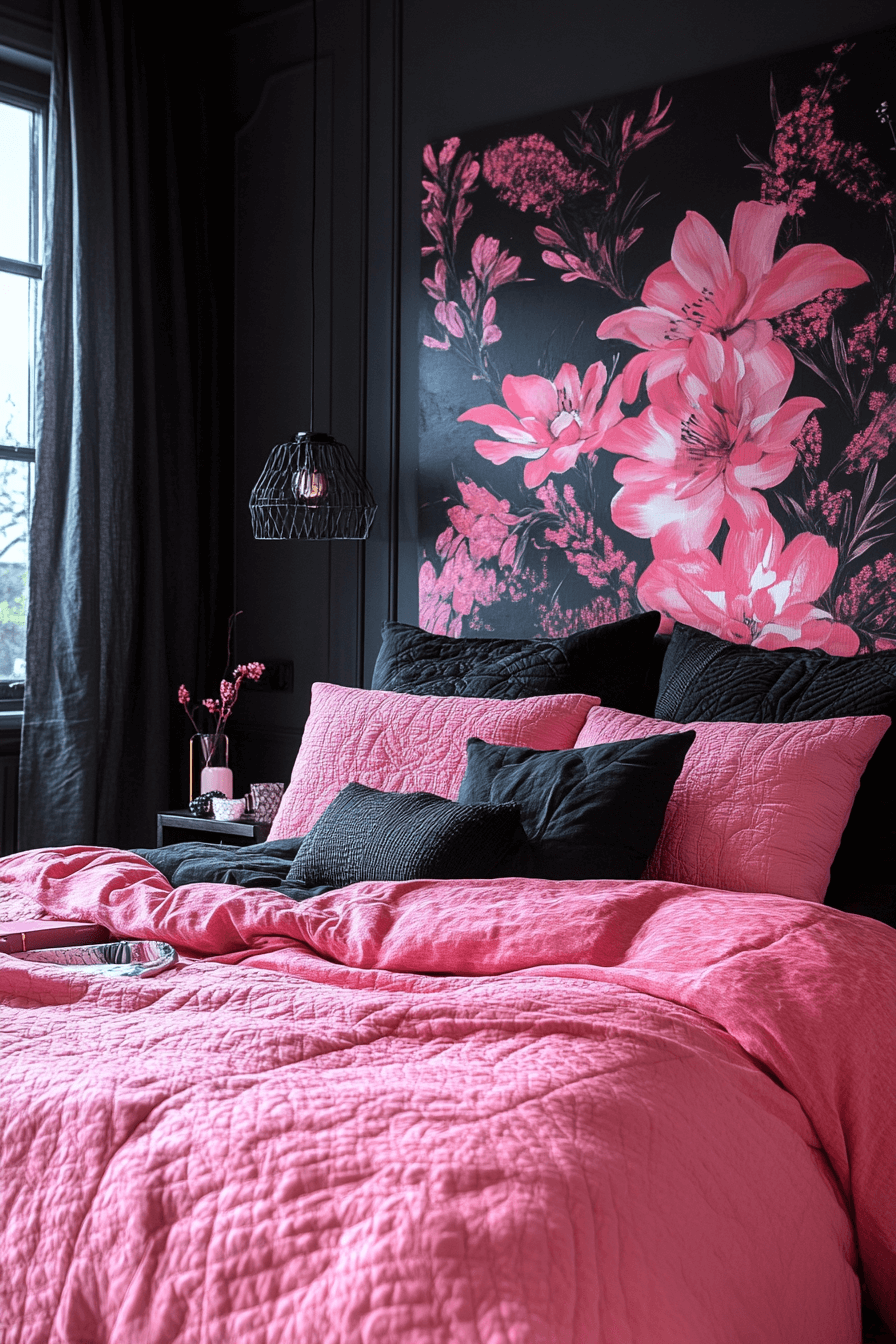 15+ Pink and Black Bedroom Ideas That Blend Playfulness and Sophistication 12 High Contrast Pink And Black Elegance