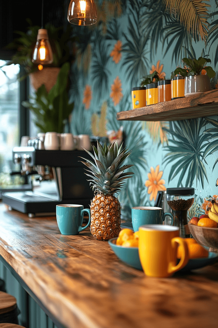 17+ Coffee Bar Styling Ideas to Create a Café Vibe at Home 12 Lush Tropical Coffee Retreat