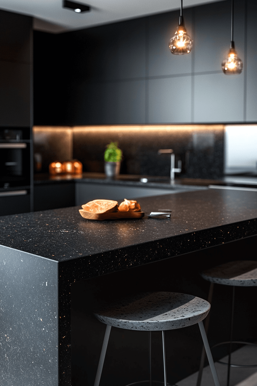 15+ Black Modern Kitchen Ideas That Prove Dark Can Be Bright and Inviting 12 Quartz Perfection