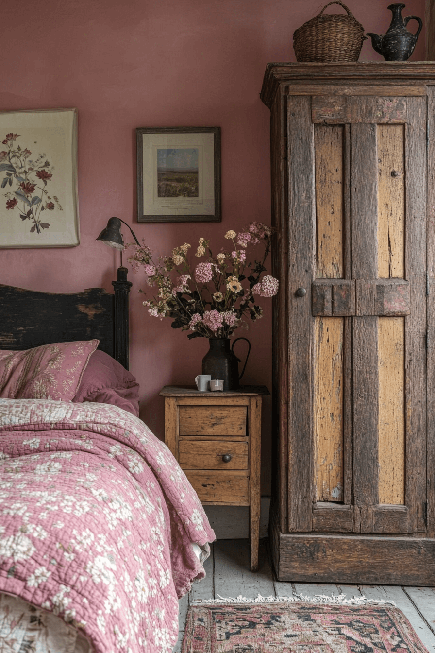 18+ Pink Bedroom Ideas for a Personalized and Beautiful Touch 12 Rustic Pink Comfort