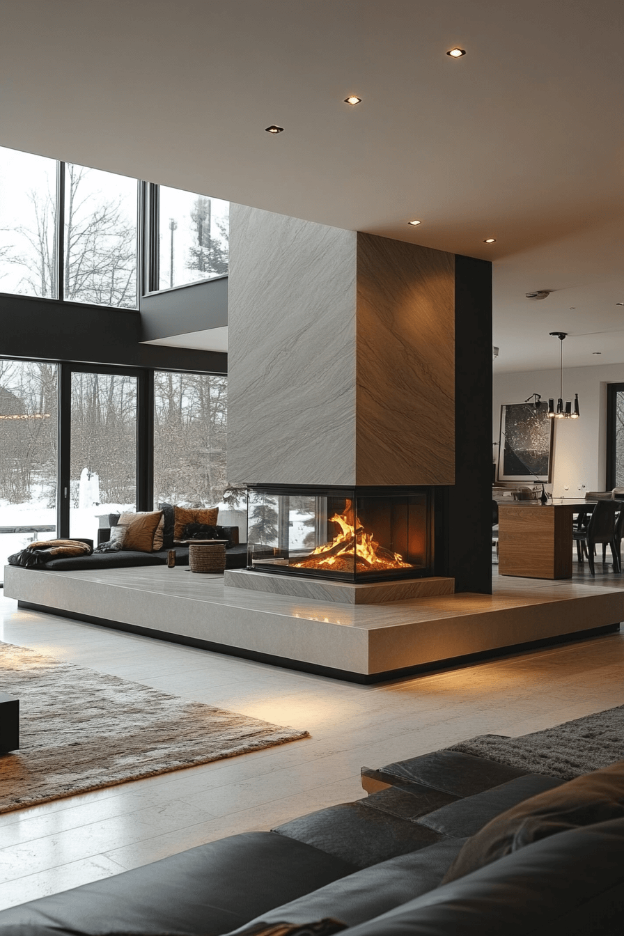 24+ Modern Fireplace Ideas to Create a Stunning Focal Point 12 See Through Style