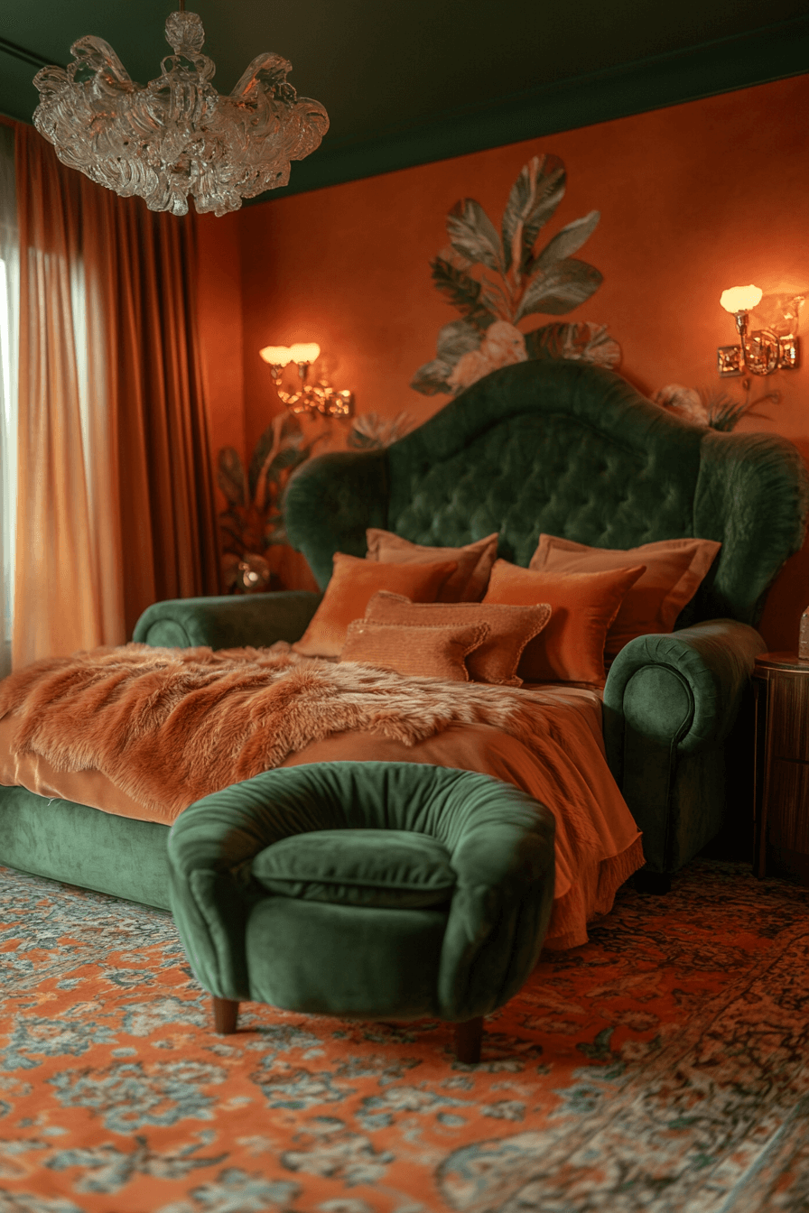 15+ Green and Terracotta Bedroom Ideas That Prove Natural Colors Inspire Serenity 12 Velvet Green Meets Terracotta Warmth