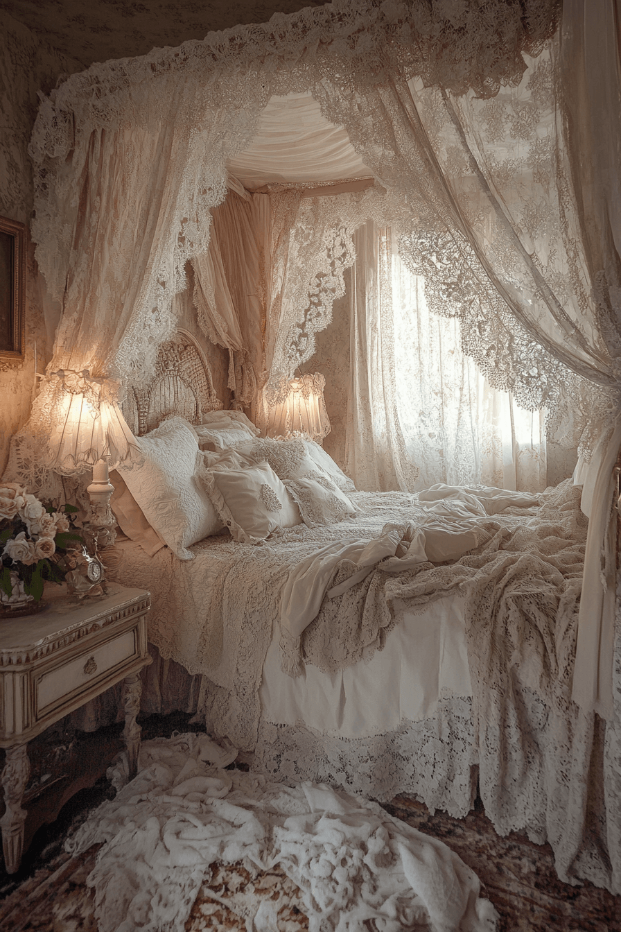 25+ Romantic Bedroom Ideas for a Budget-Friendly Romantic Makeover 12 Vintage Lace Charm