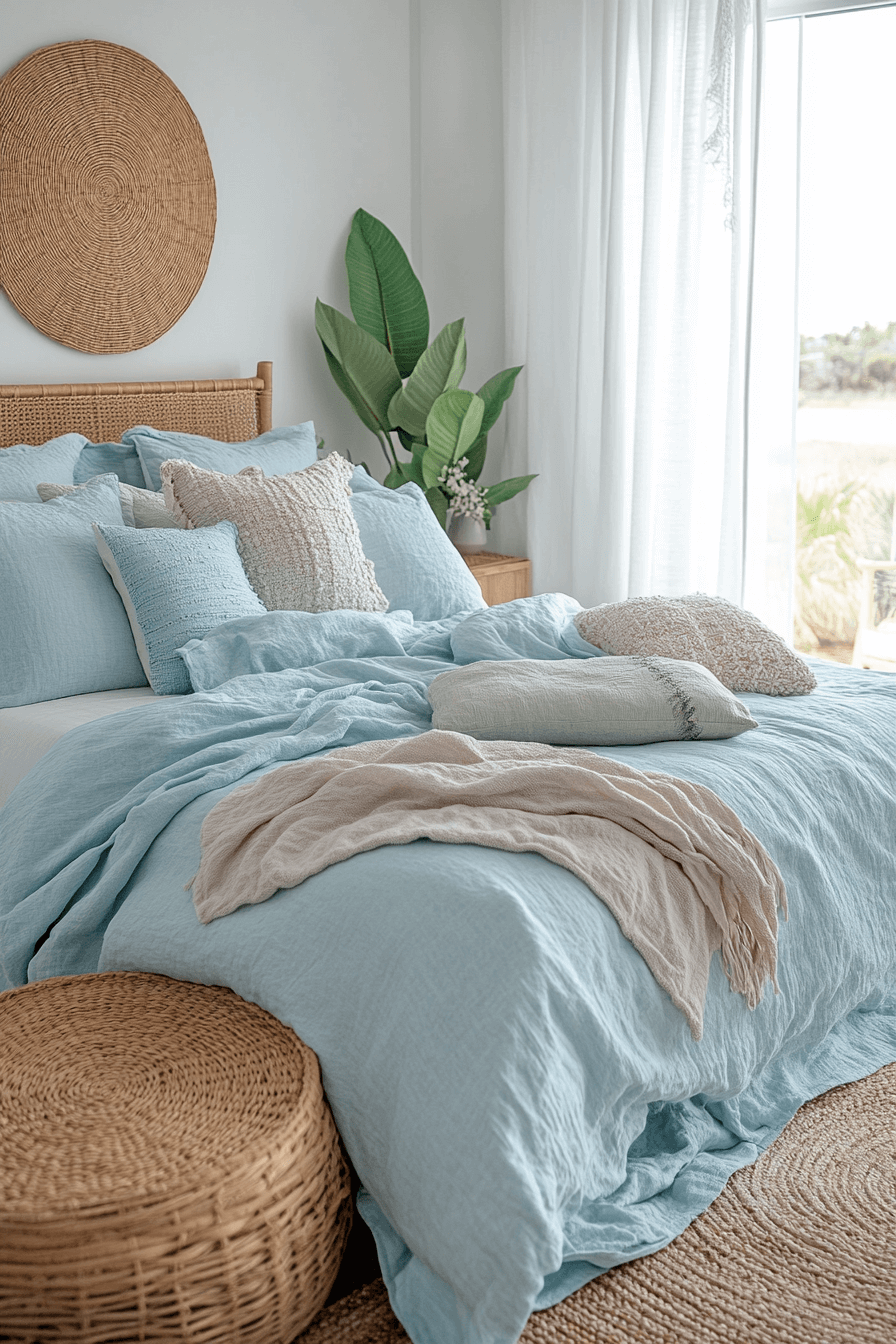 15+ Light Blue Boho Bedroom Ideas for a Chic and Airy Vibe 13 Aqua Tranquility Coastal Boho Escape