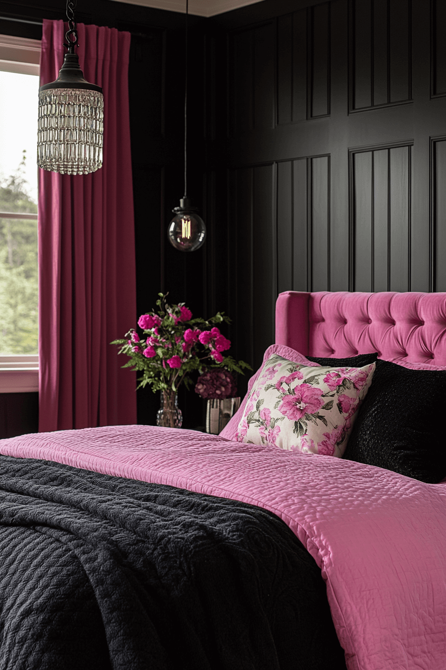 15+ Pink and Black Bedroom Ideas That Blend Playfulness and Sophistication 13 Color Blocked Pink And Black Style