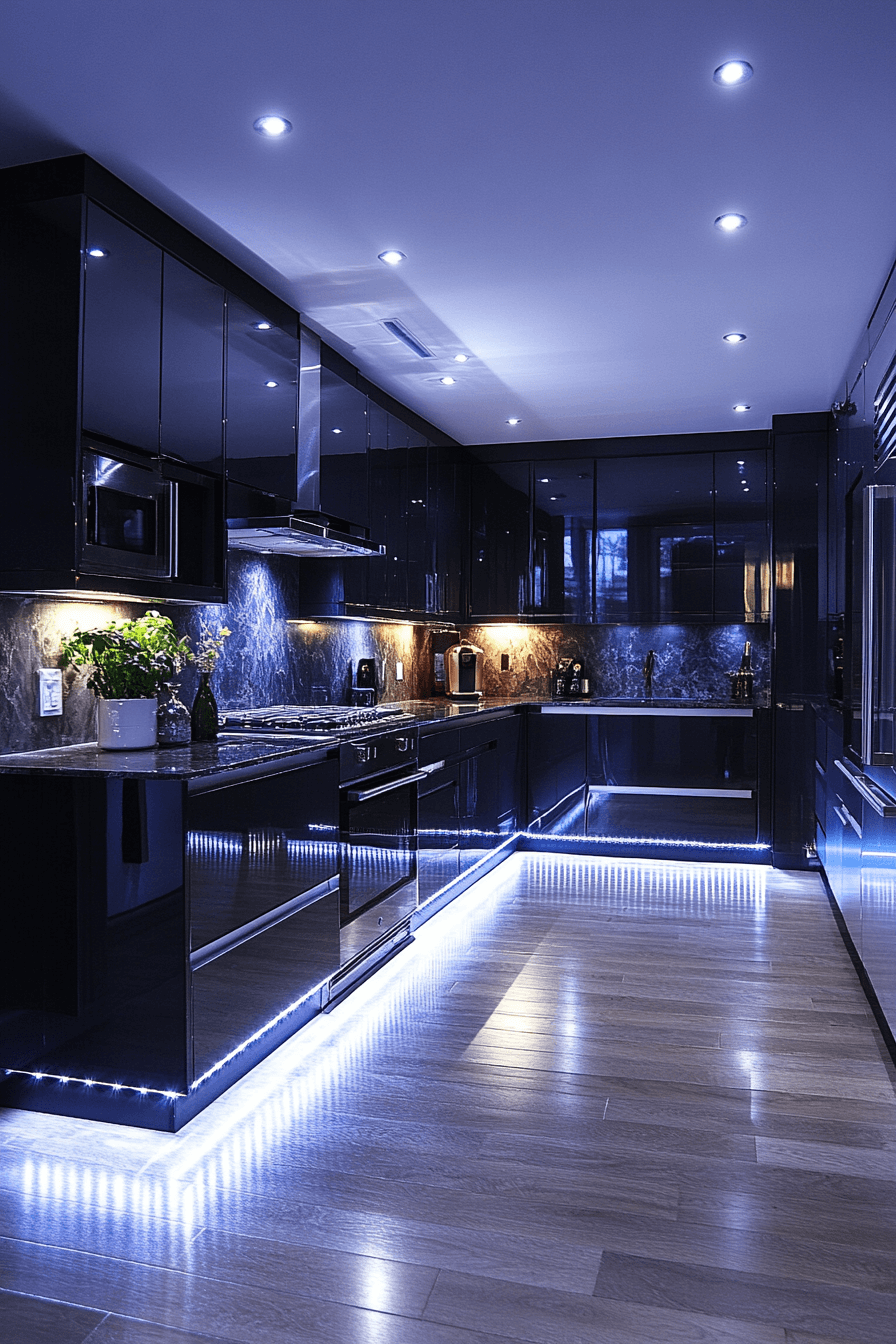 15+ Black Modern Kitchen Ideas That Prove Dark Can Be Bright and Inviting 13 Led Modern Glow