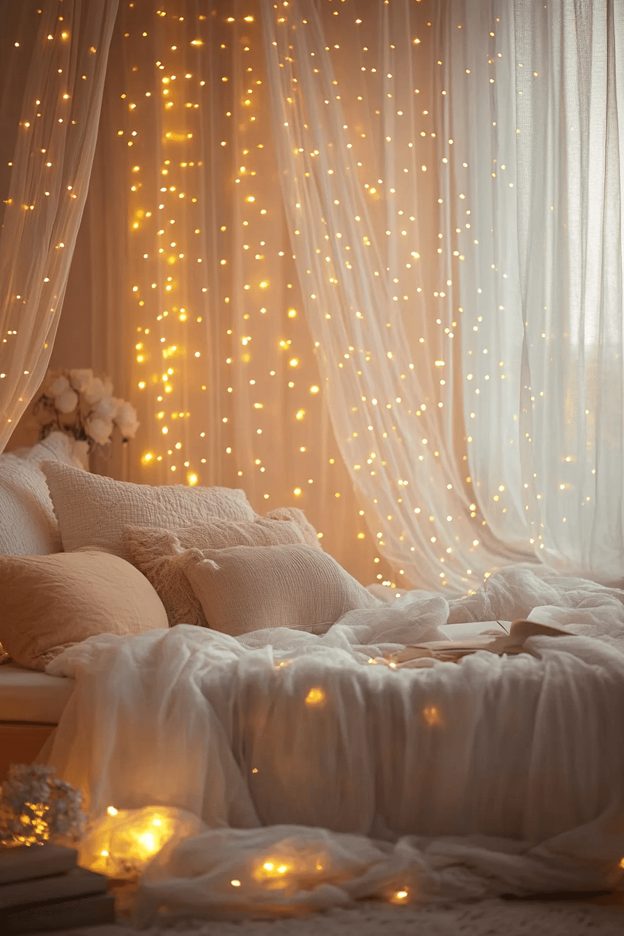 25+ Romantic Bedroom Ideas for a Budget-Friendly Romantic Makeover 13 Magical Fairy Light Escape