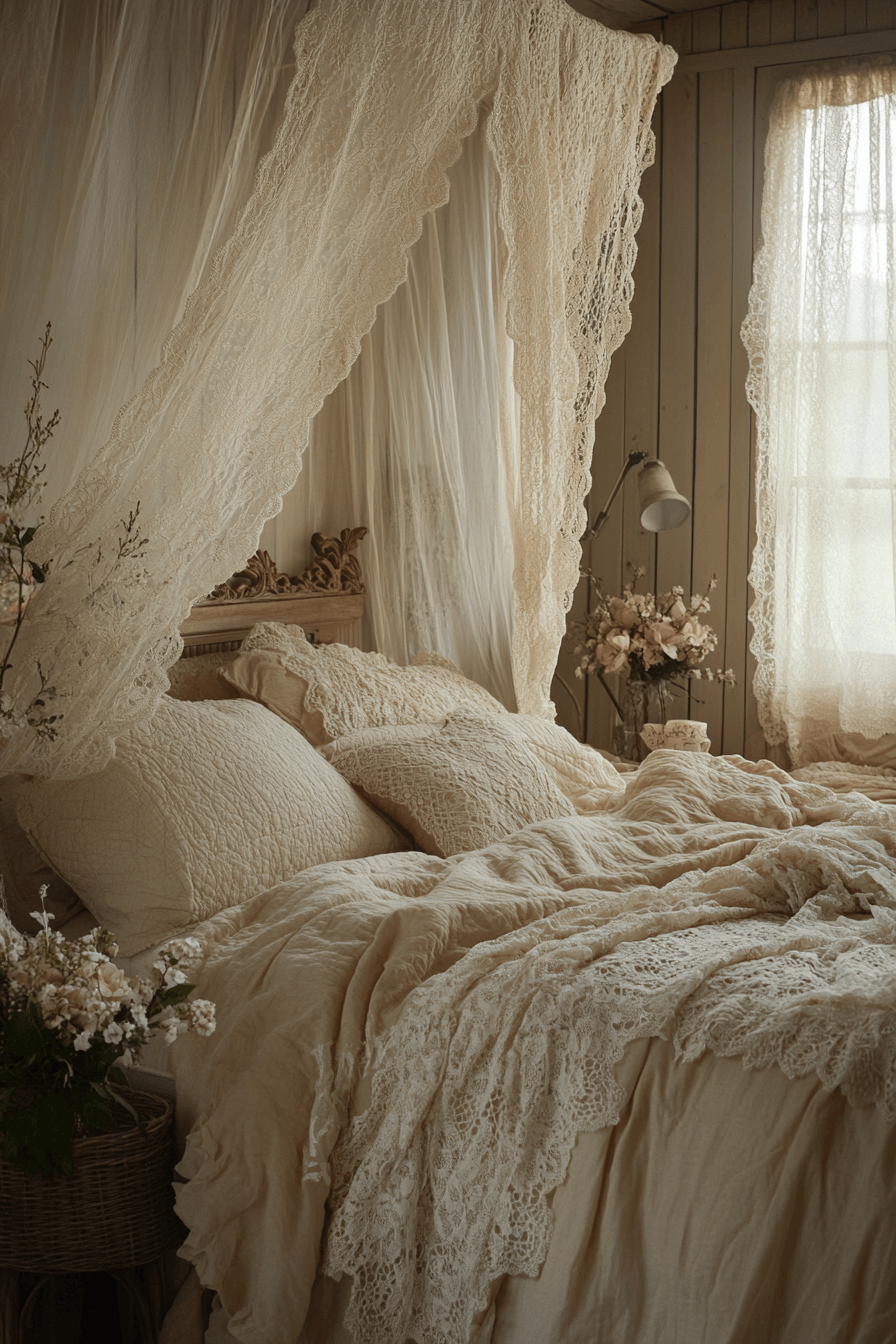 15+ Beige Bedroom Ideas for a Chic and Affordable Refresh 13 Romantic Beige Lace