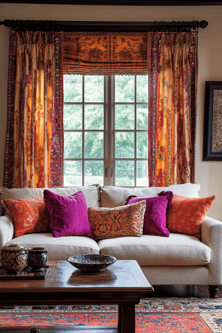 16+ Boho Window Treatments That Add Depth Through Layers and Patterns 13 Sari Style