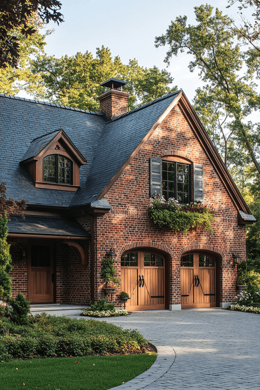 16+ Farmhouse Garage Looks to Add Instant Curb Appeal 14 Classic Brick Accent Farmhouse Garage Design