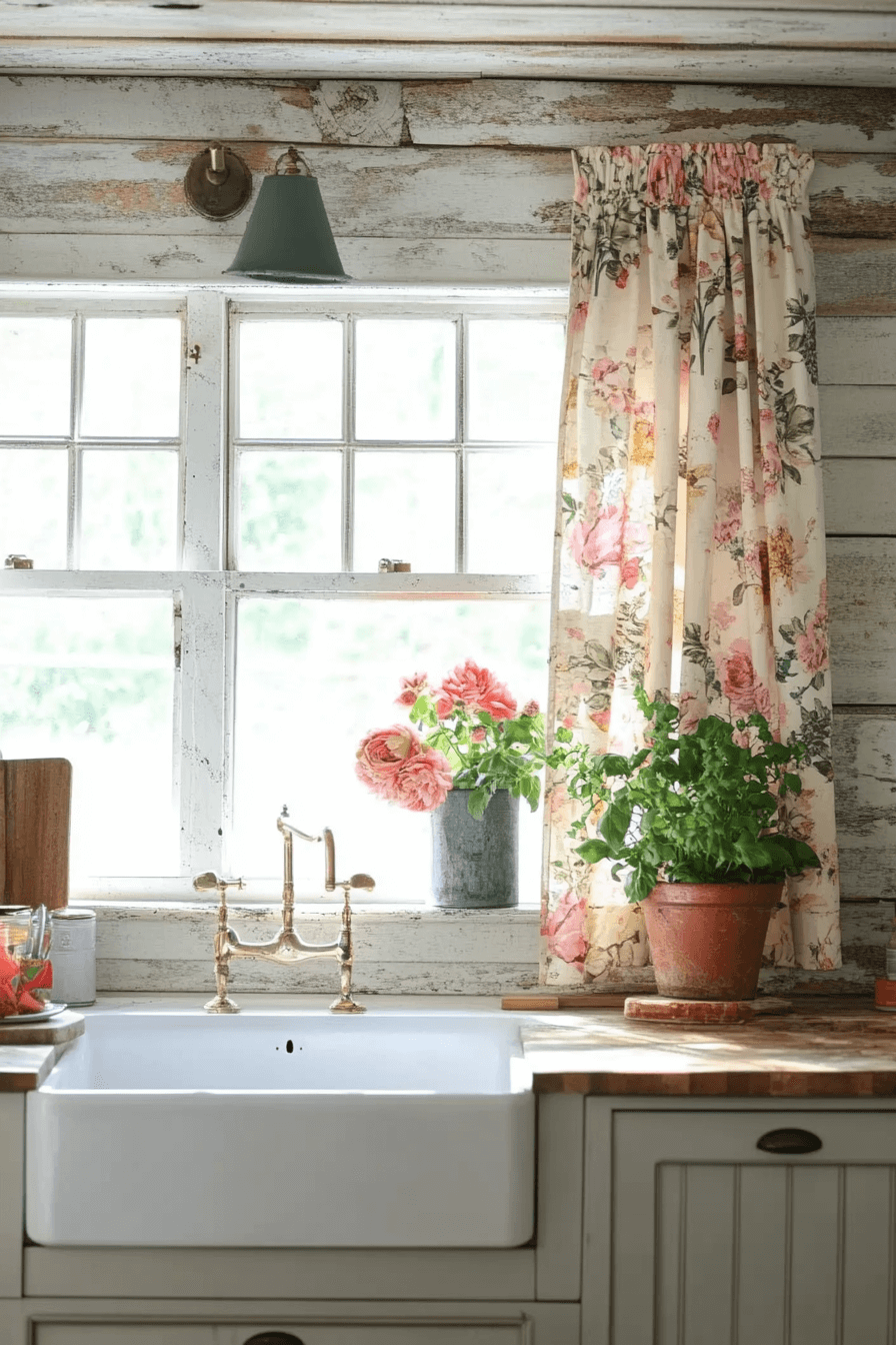 15+ Farmhouse Kitchen Decor Ideas for a Fresh and Budget-Friendly Update 14 Cottage Touches Floral Curtains