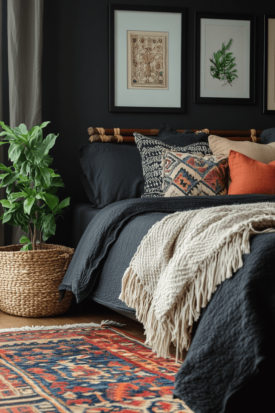 16+ Black Boho Bedroom Ideas to Make Your Space Stand Out 14 Ebony Hideaway Boho Elegance