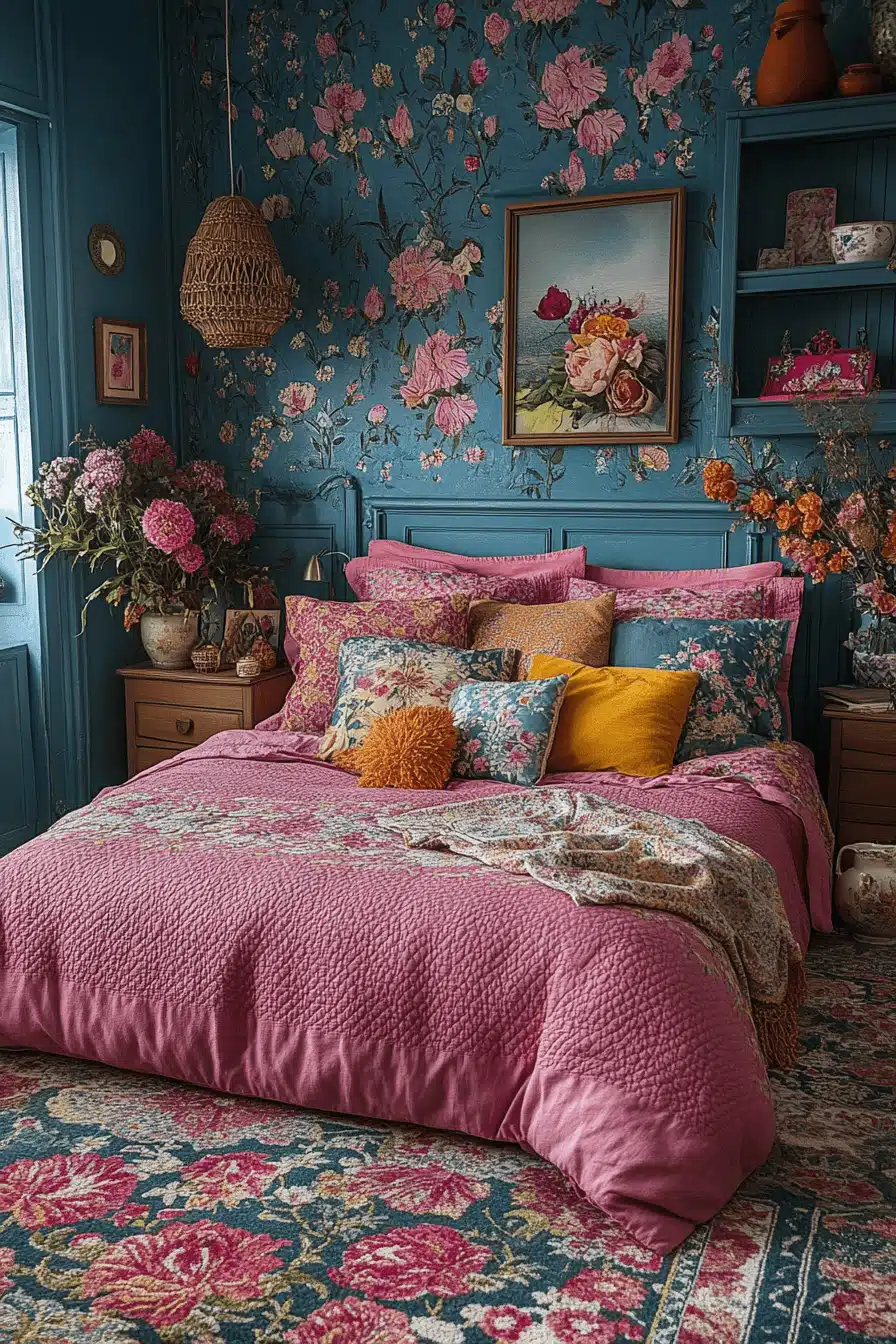 18+ Pink Bedroom Ideas for a Personalized and Beautiful Touch 14 Floral Pink Garden