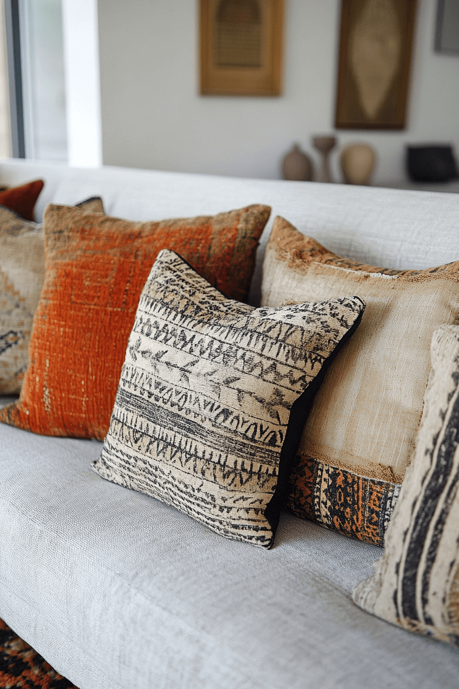 19+ Wabi Sabi Living Room Designs for a Home Full of Serenity and Style 14 Heritage Textile Touch