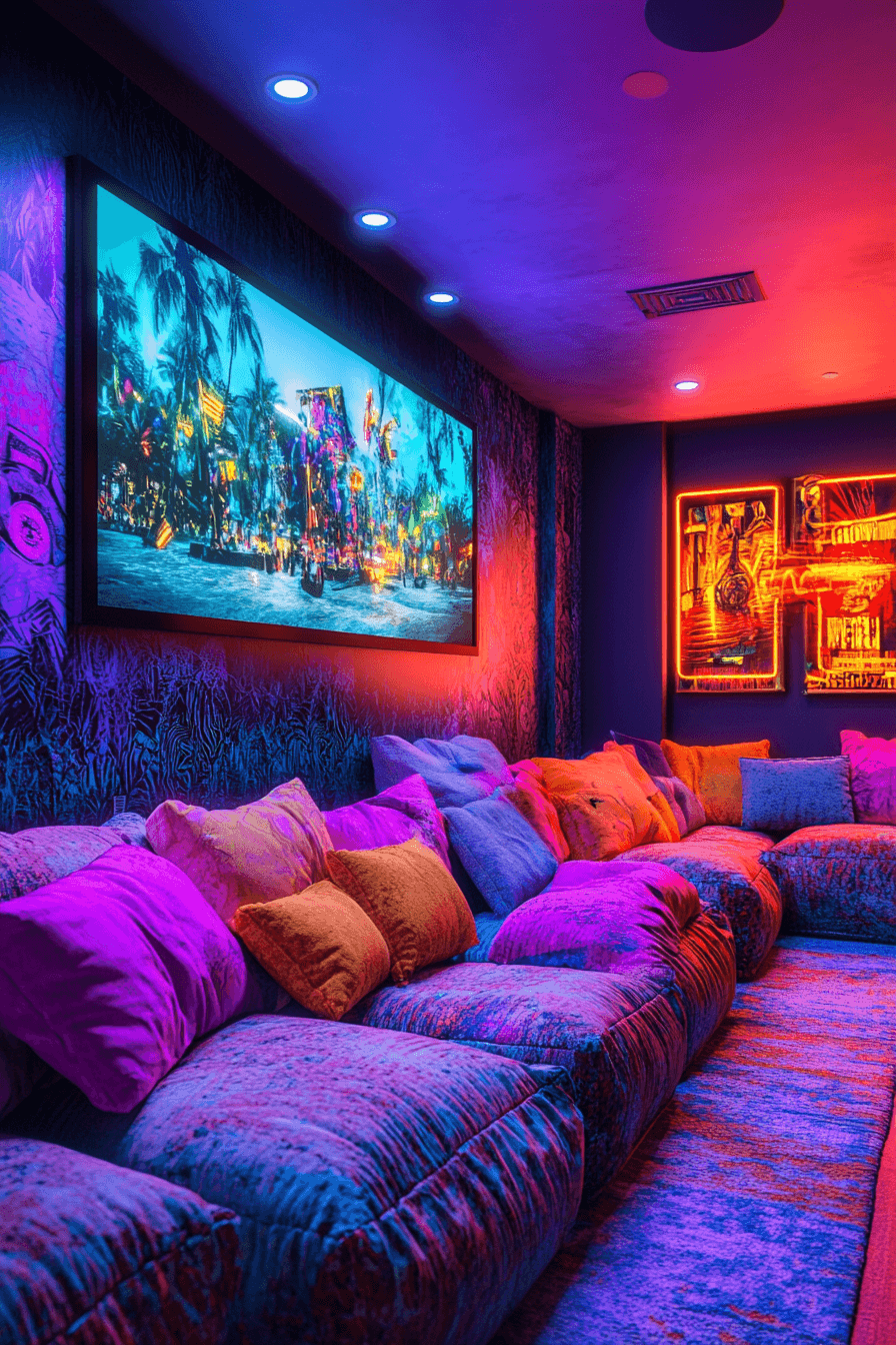 15+ Street Style Room Ideas That Bring Urban Energy Into Your Home 14 Neon Themed Entertainment Hub
