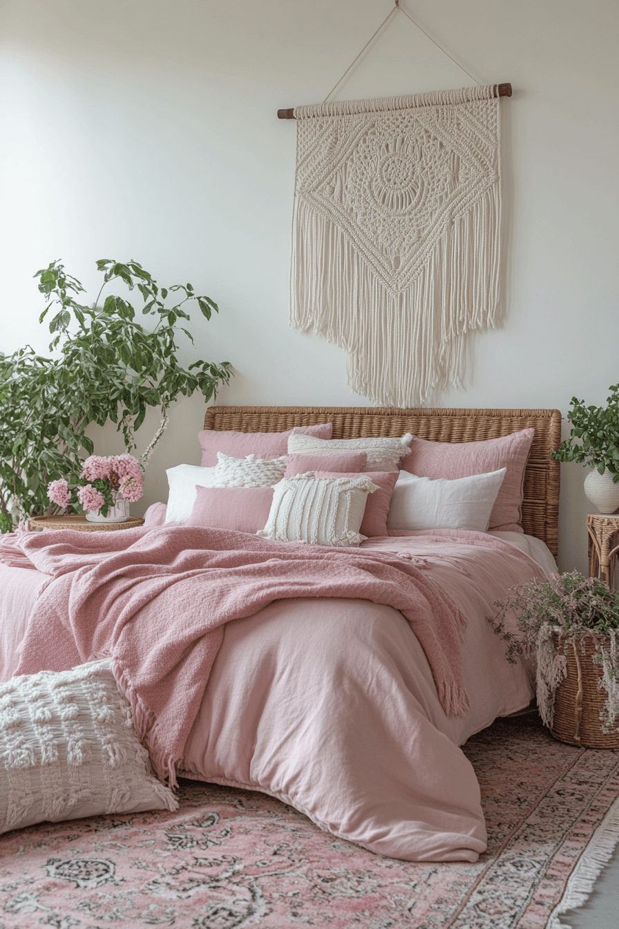 15+ Pink Boho Bedroom Ideas That Blend Playfulness and Serenity 14 Pink Boho Bliss