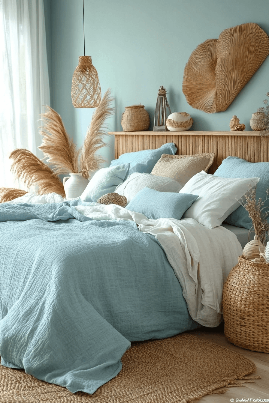 15+ Light Blue Boho Bedroom Ideas for a Chic and Airy Vibe 14 Rhythmic Blue Boho Bedroom