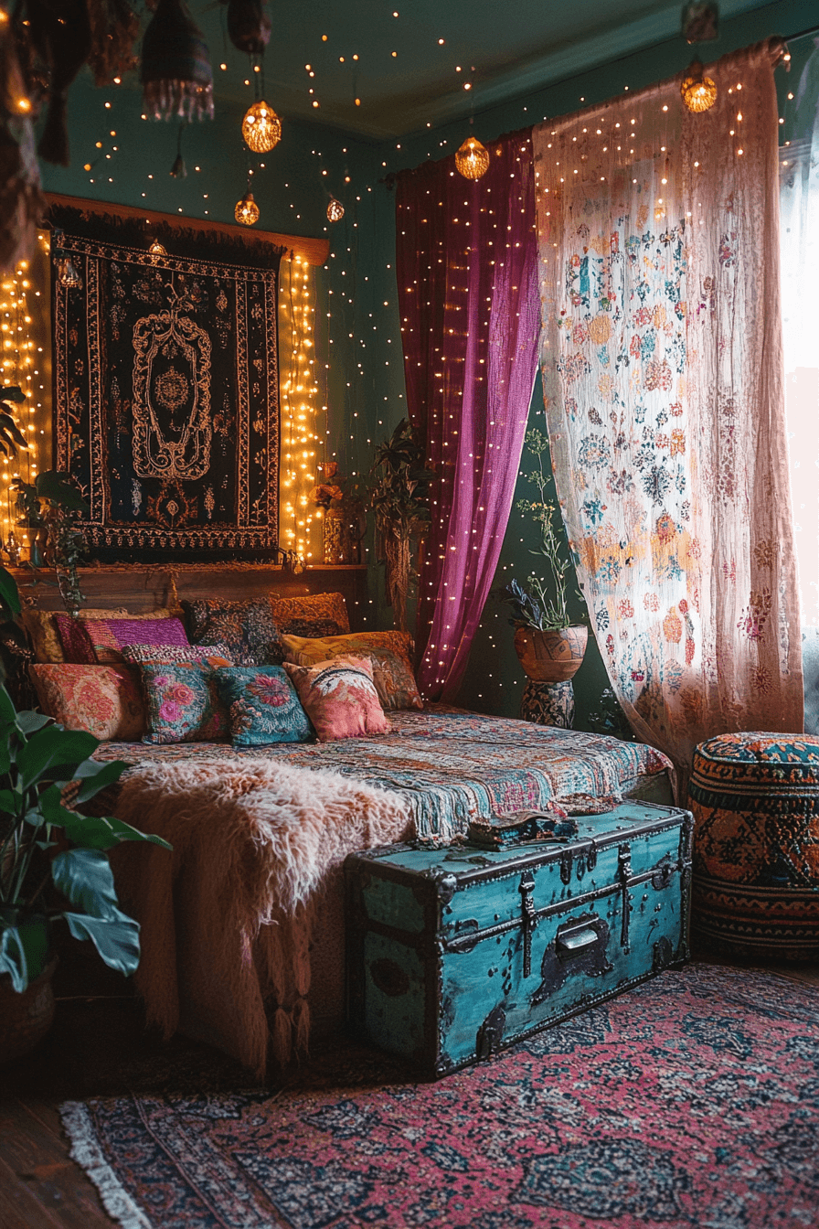 18+ Boho Bedroom With Curtain Lights That Turn Simplicity Into Style 15 Bright Boho Escape
