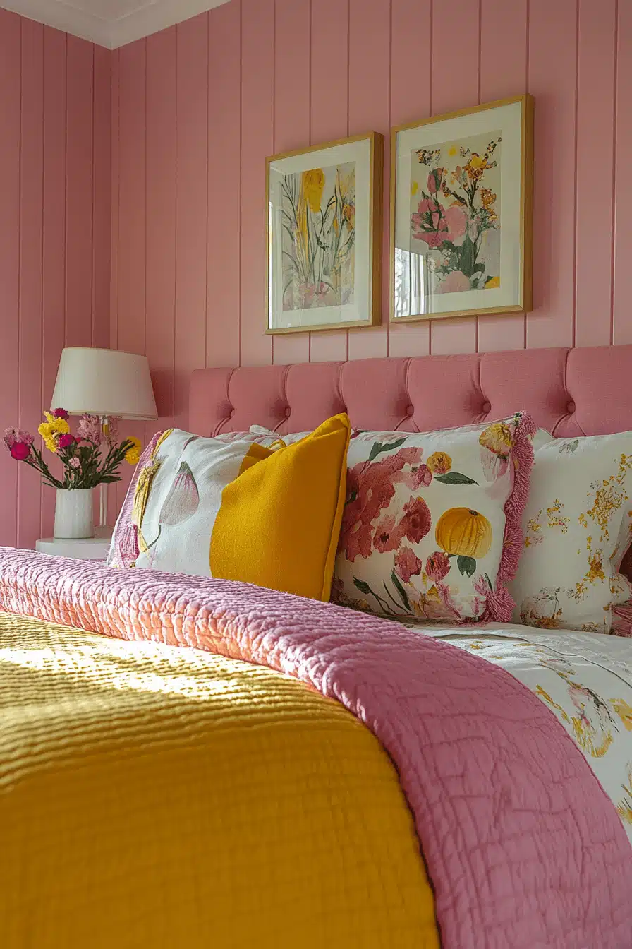 18+ Pink Bedroom Ideas for a Personalized and Beautiful Touch 15 Cheerful Pink And Yellow