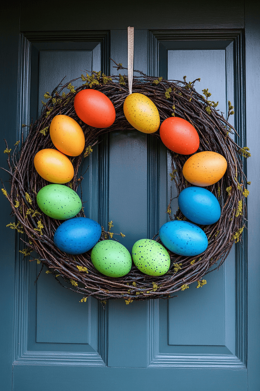 22+ Easter Wreaths for Front Door That Feel Playful and Chic 15 Color Pop Egg Cluster Wreath