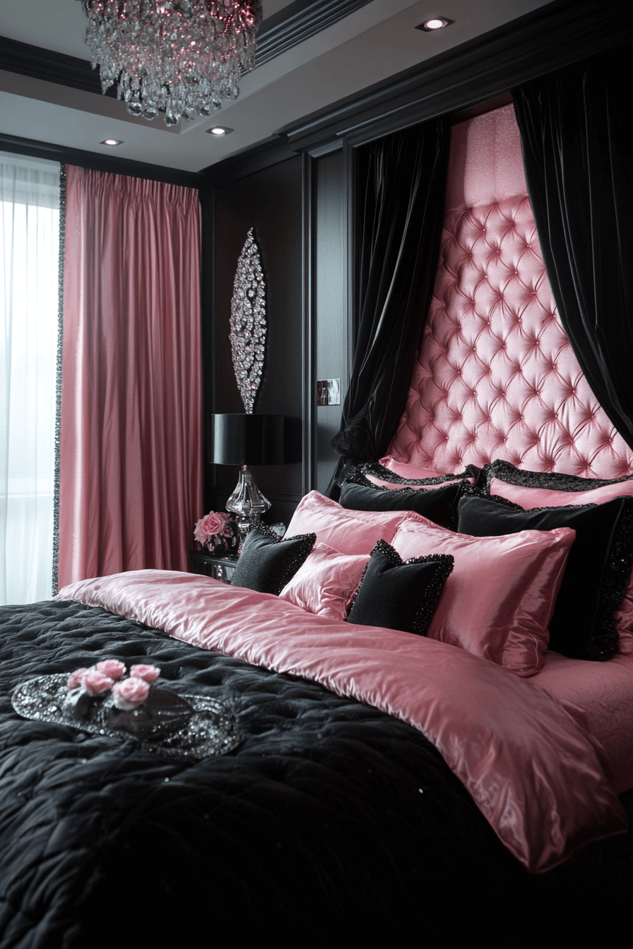 15+ Pink and Black Bedroom Ideas That Blend Playfulness and Sophistication 15 Glam Pink And Black Sophistication