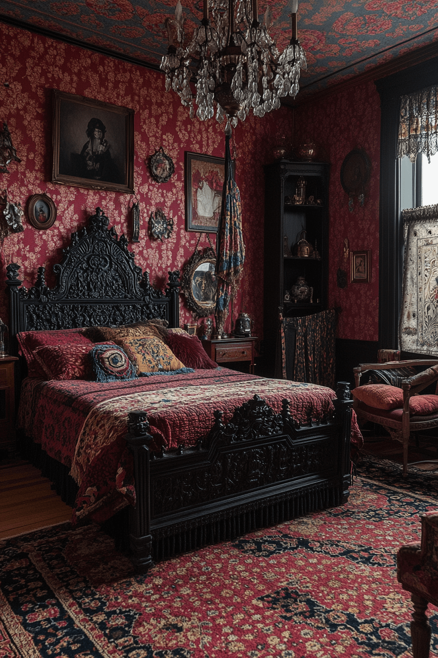 16+ Black Boho Bedroom Ideas to Make Your Space Stand Out 15 Gothic Boho Haven Dramatic Noir