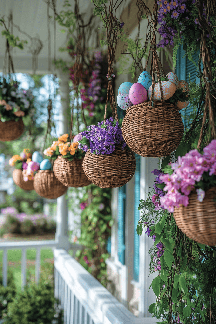 23+ Easter Yard Decorations to Create a Bright and Colorful Display 15 Hanging Egg Basket Decor