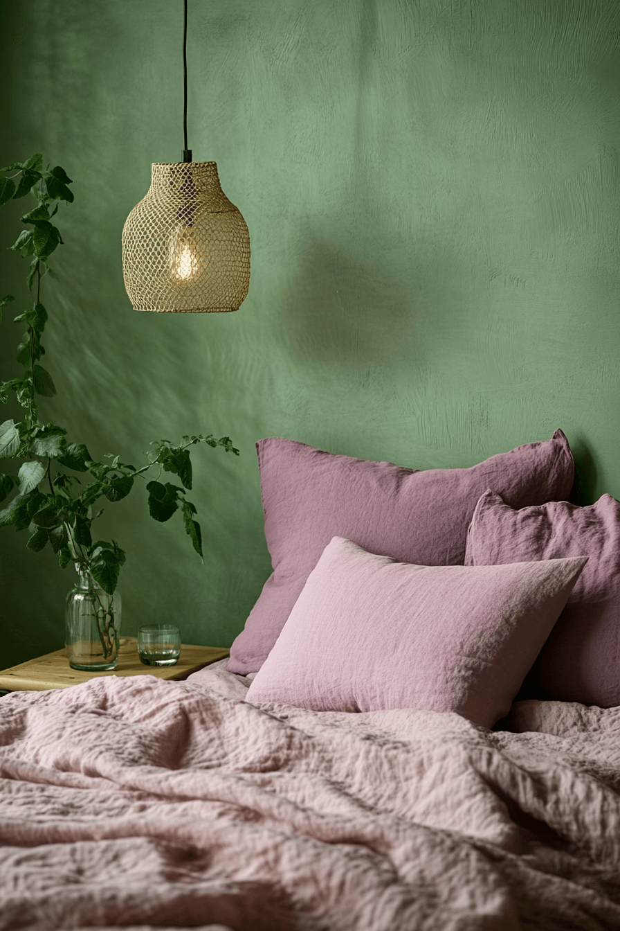 19+ Green and Pink Bedroom Ideas That Balance Bold and Soft Tones 15 Moss Chic And Mauve Modern